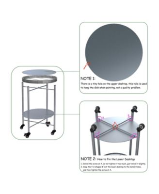 Rolling Coffee Table - 2-Tier Silver Metal Side Table