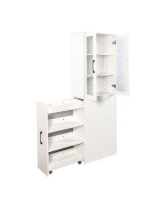 70.87" Display Cabinet, 4-Tier Pull-Out Shelf, 2 Glass Doors, Modern Bookshelf