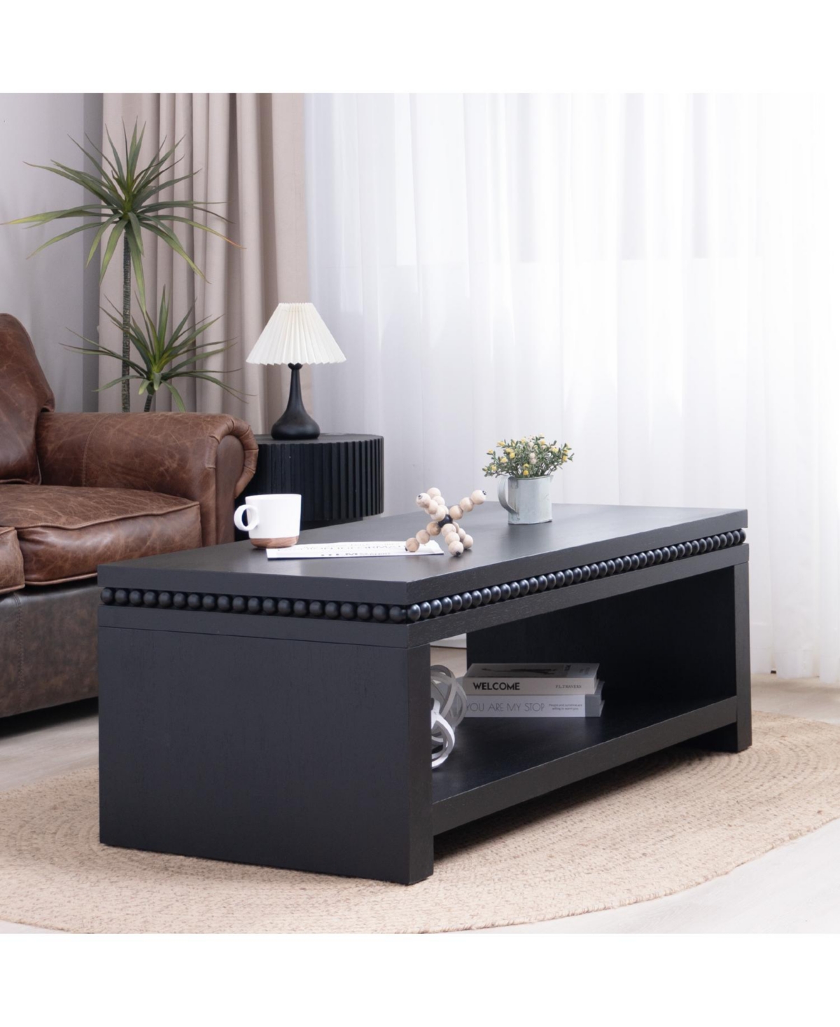 Streamdale Furniture Modern Coffee Table - Beaded Trim, Open Shelf