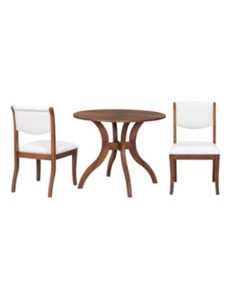 Walnut Round Dining Set- 39.4" Table + 2 Chairs, Solid Wood