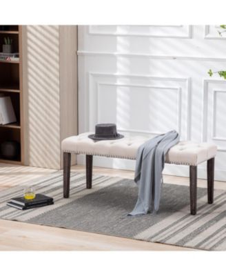 Tufted Velvet Bench Ottoman - Beige