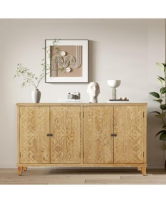 Streamdale 59" Brown Accent Cabinet - 4 Doors, Natural Wood Buffet/Media Console