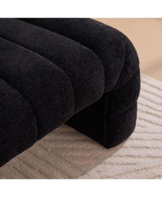 Modern Upholstered Bed Bench, Channel Tufted, Chenille, Black