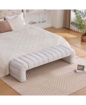 Streamdale 69.7" Modern Upholstered Bed Bench, Chenille Ottoman, Ivory