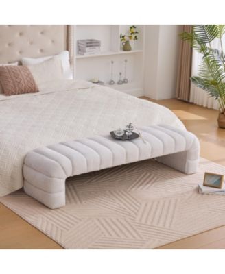 Streamdale 69.7" Modern Upholstered Bed Bench, Chenille Ottoman, Ivory
