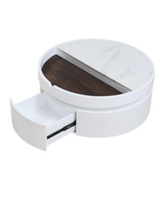 Streamdale White Round Lift Coffee Table, Marble/Wood Top, 29.5"