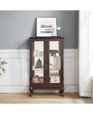  Cherry Curio Cabinet - Lighted Display, Mirrored Back