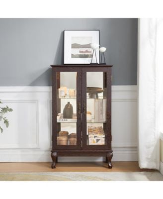  Cherry Curio Cabinet - Lighted Display, Mirrored Back