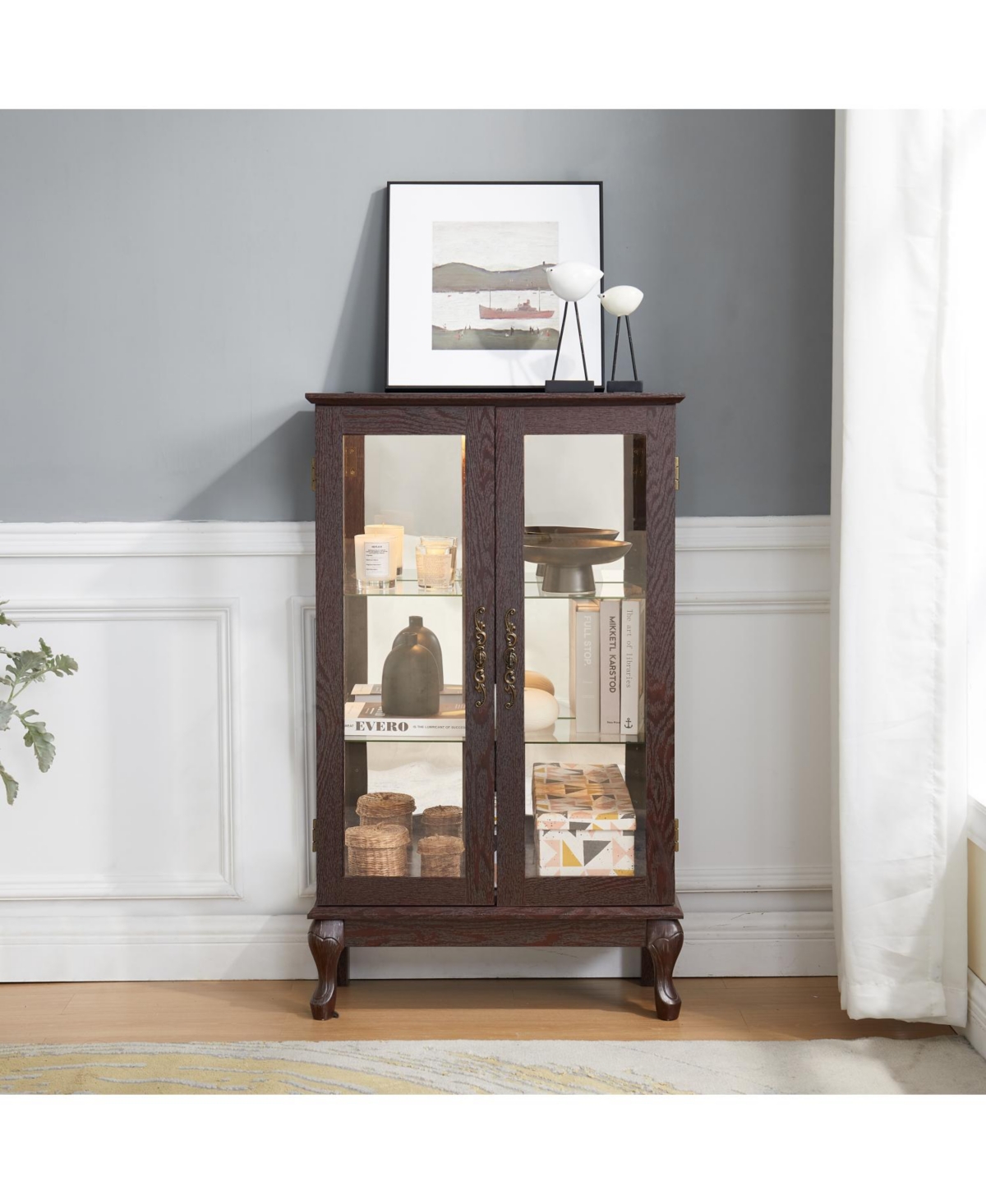 Streamdale Furniture Cherry Curio Cabinet - Lighted Display, Mirrored Back