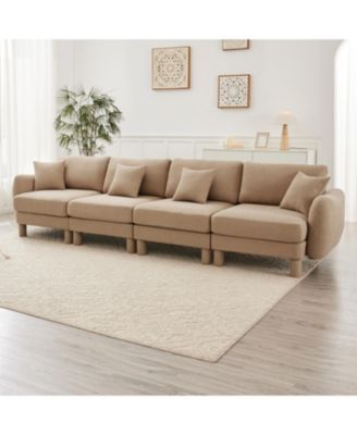Boucle 4-Seater Sofa, Shell Armrests, Coffee