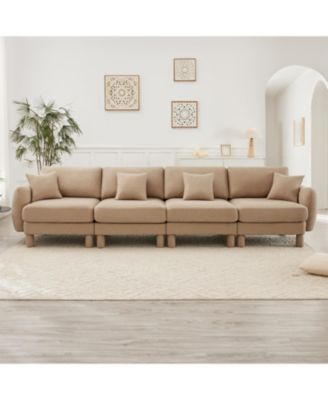Boucle 4-Seater Sofa, Shell Armrests, Coffee