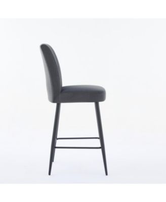 Velvet Grey Bar Chairs Set of 2 Adjustable Iron Feet