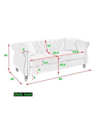 Streamdale 80" Grey Velvet Chesterfield Sofa, Tufted 3 Seater Couch