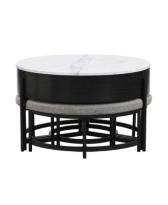 Round Lift-Top Coffee Table with Storage & 3 Ottoman