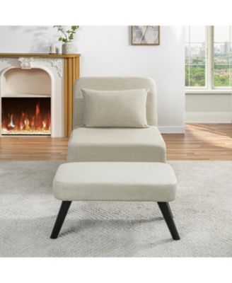 Foldable Linen Chaise Lounge Bed - Beige