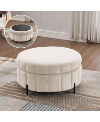 31.5" Beige Velvet Storage Ottoman with Reversible Lid