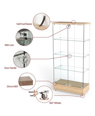 Modern Glass Display Cabinet w/ Drawers & LED Lights