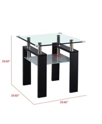  Clear Glass Top Side Table, 24"x24"x24" End Table, Modern Design For Home