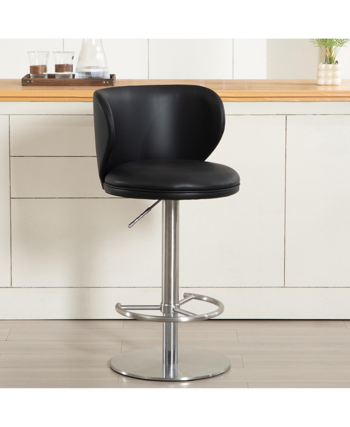 Streamdale Furniture Titanium Leather Bar Stool, Swivel Adjustable Height