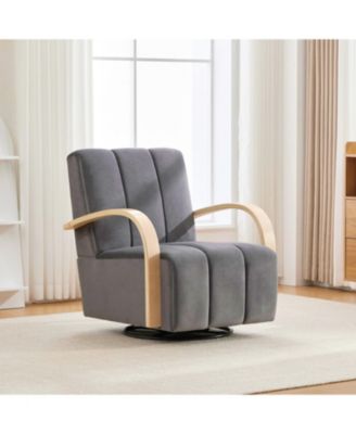 Streamdale 30.7" Swivel Accent Chair - Channel Tufted, Solid Wood Arms - Charcoal