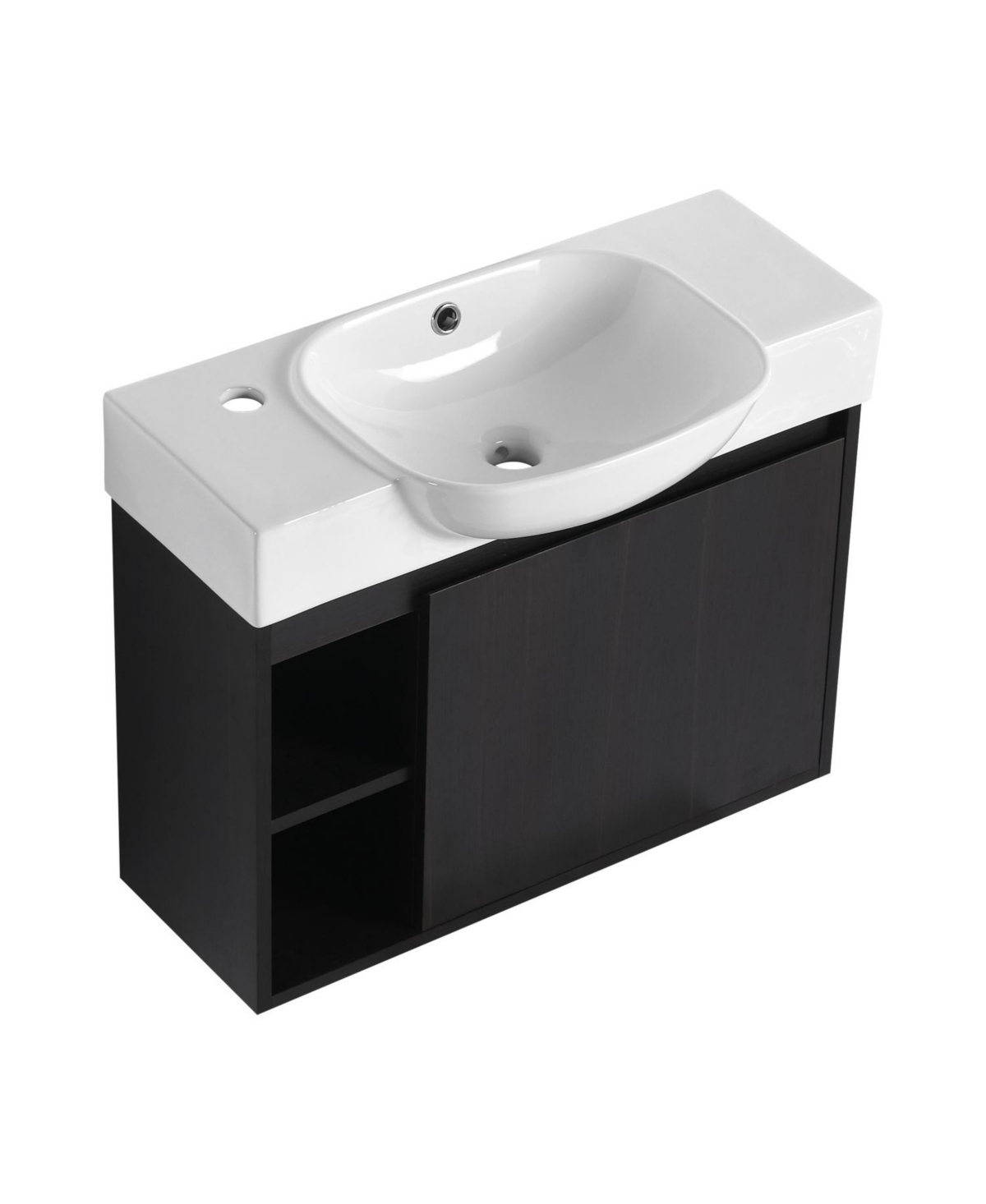 Streamdale Furniture 26" Wall-Mount Vanity, Ceramic Sink, Soft-Close, Dark Oak - Dark oak