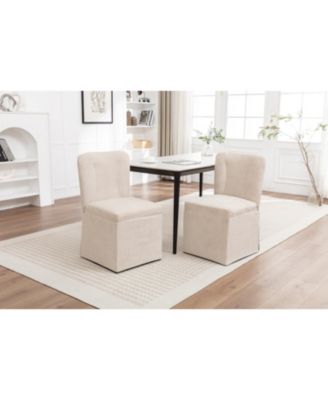  Linen Dining Chairs Modern Fabric Side Chairs Padded Seat Set of 2 (Beige)