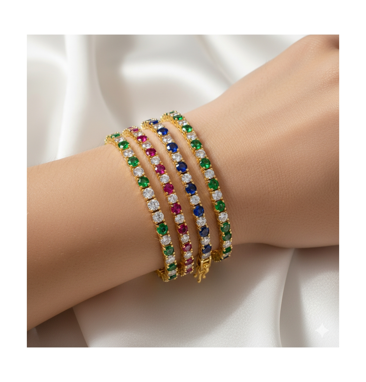 Etoielle Created Ruby Alternating Cz Gold over Silver Tennis Bracelet 7 inches