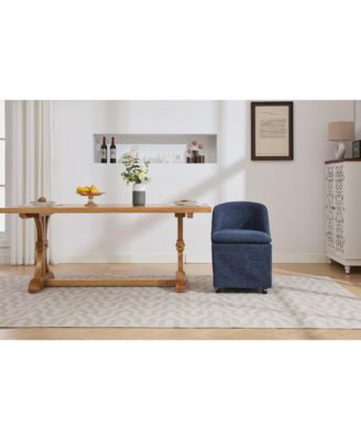 Set of 2 Chenille Fabric Dining Chairs With Universal Wheels,Blue