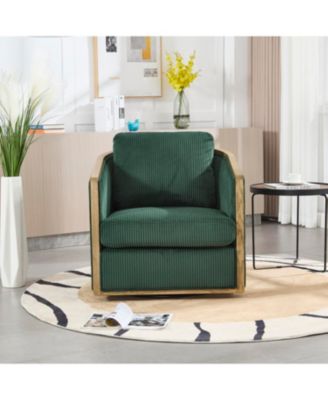 Corduroy Swivel Barrel Chair for Living Room (Emerald
