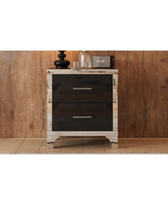 Streamdale Elegant High Gloss Nightstand with Metal Handle,Mirrored Bedside Table with 2 Drawers