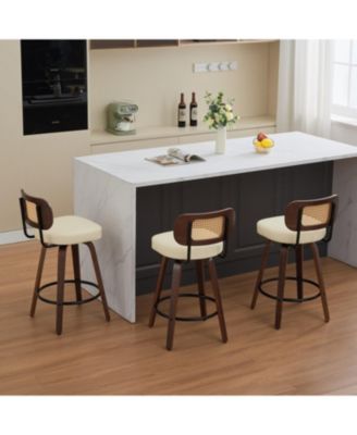 Rattan Counter Height Swivel Bar Stools (Set of 3)