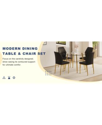 39.7" Glass Dining Table & 4 PU Chairs - Gold Legs
