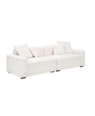 104" 4-Seat Beige Corduroy Sofa w/ Throw Pillows