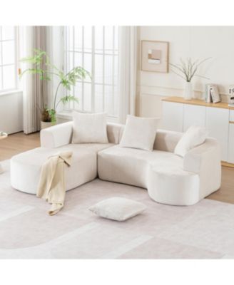 Modular Sectional Sofa L-Shape Chaise Beige Corduroy