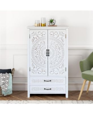 27" White Tower Cabinet - Rustic Wood Sideboard