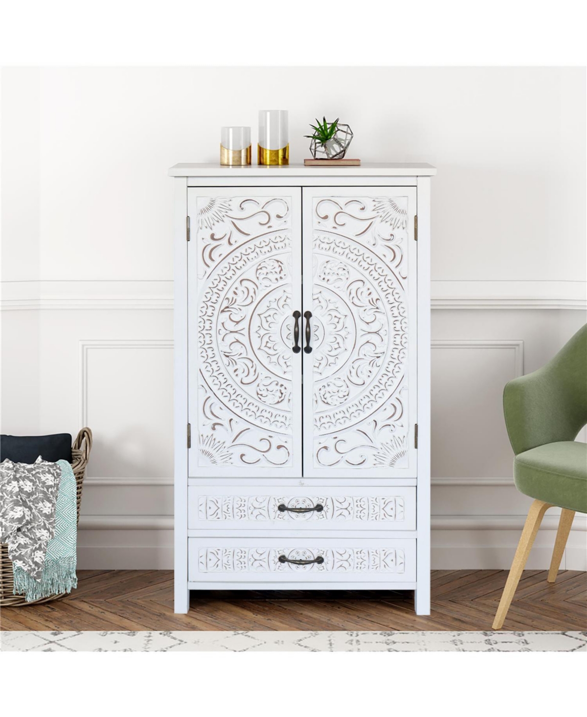 Streamdale Furniture 27" White Tower Cabinet - Rustic Wood Sideboard