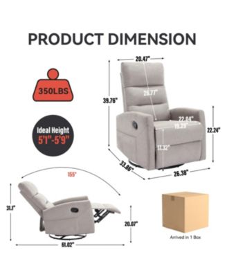 Manual Recliner Chair with Rocker and Swivel in Fabric for Living Room Grey