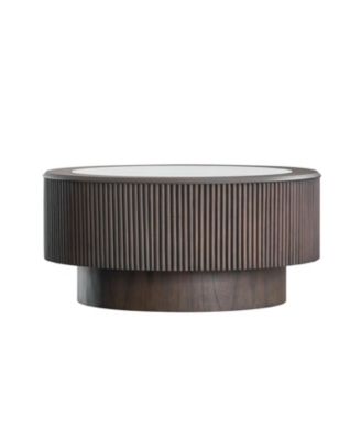 Marble Pattern Coffee Table Set - Round End Tables, Dark Brown