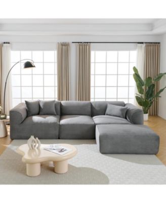 Luxury Velvet 4-Seater Sofa with Footstool & Throw Pillows