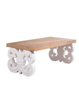 Ornate Wood Coffee Table - Farmhouse Style, Carved Base.