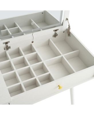  Vanity Desk with Lighted Mirror, Stool & Drawers - White