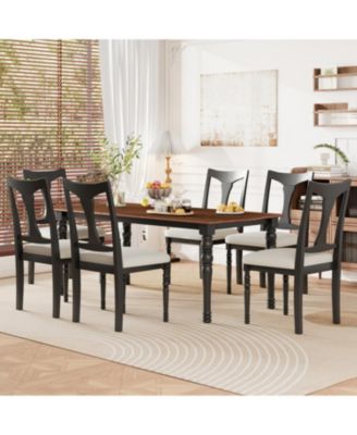 Extendable Dining Table Set with 6 Upholstered Chairs