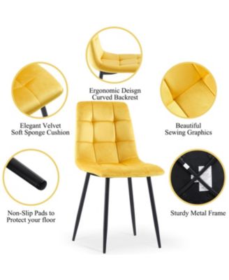 Mid Century Modern Yellow Velvet Dining Chairs Set Of 2 For Kitchen, Living Room