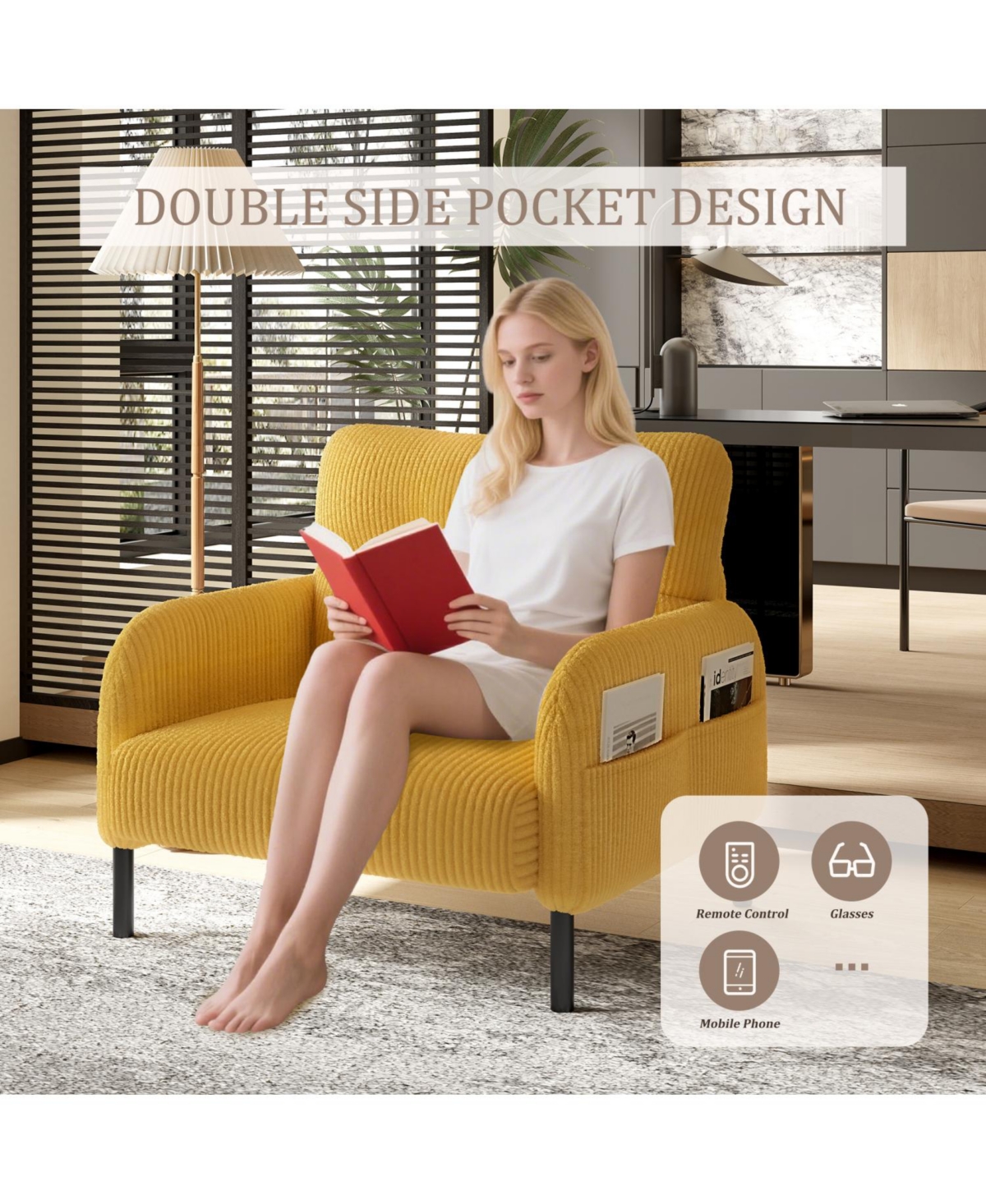 Streamdale Furniture Corduroy Wide Seat Chair - Living Room/Bedroom