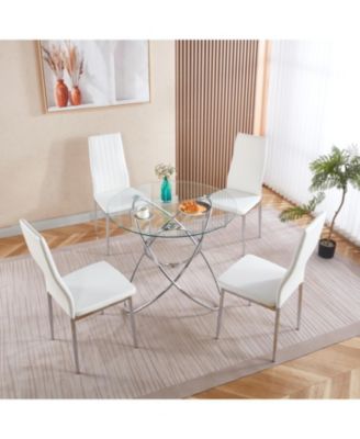 Modern Tempered Glass Dining Table with Chrome Legs