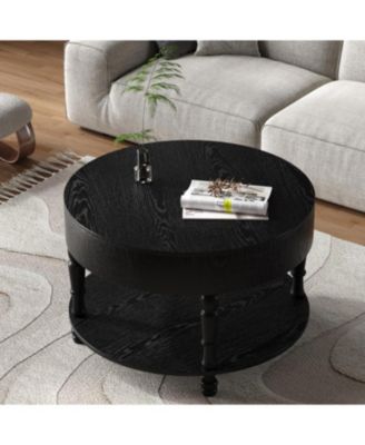 Modern Round Coffee Table with Storage - Black