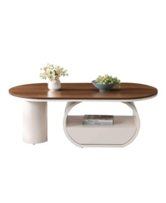 Luxury Oval Coffee Table w/ Storage - White Metal