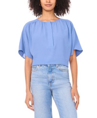Women's Front Shirring Crew Neck Blouse