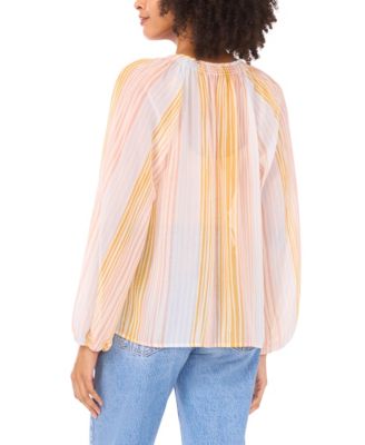 Women's Shirring Peasant Tie V-Neck Blouse