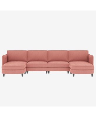 141.5" U-Shaped Sofa Couch with Ottoman & Pockets